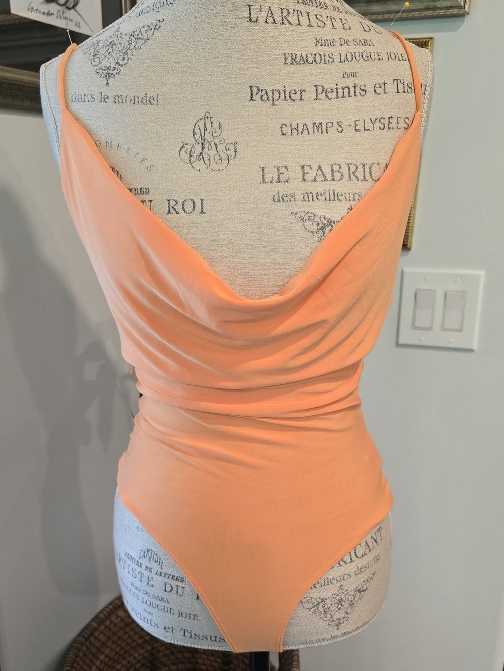 Meraki Sleeveless Cowl Neck Bodysuit in Bright Orange